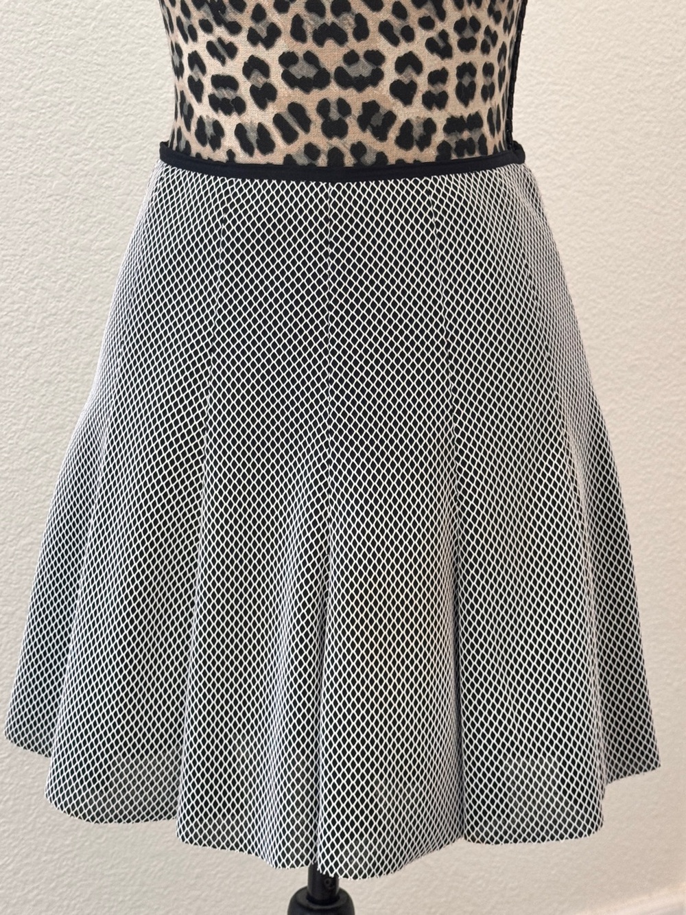 SANDRO PARIS Black and White Diamond-Grid Skater Skirt